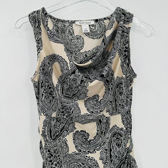 WHBM Size XS Tan & Black Paisley Print Sleeveless Scoop Neck Tank Top Blouse - Picture 2 of 7